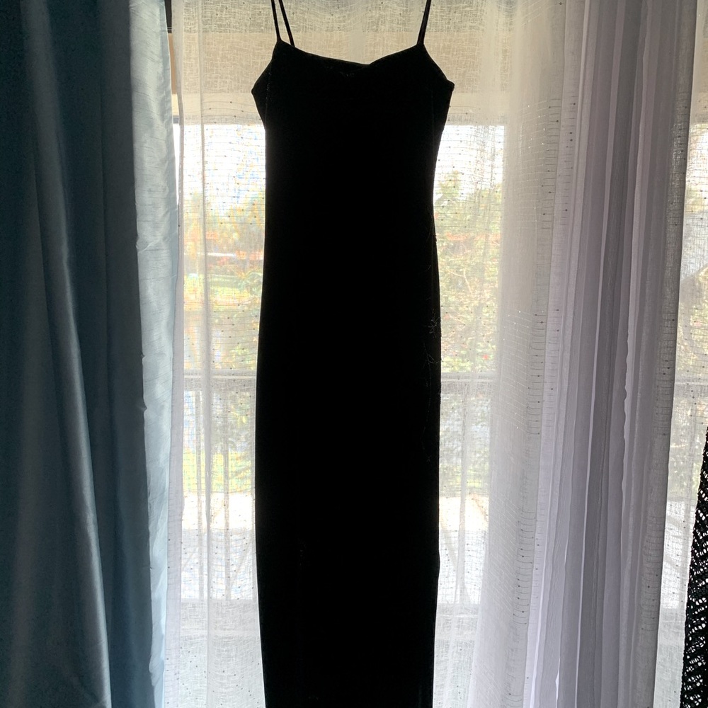 Velvet black dress with a very light print